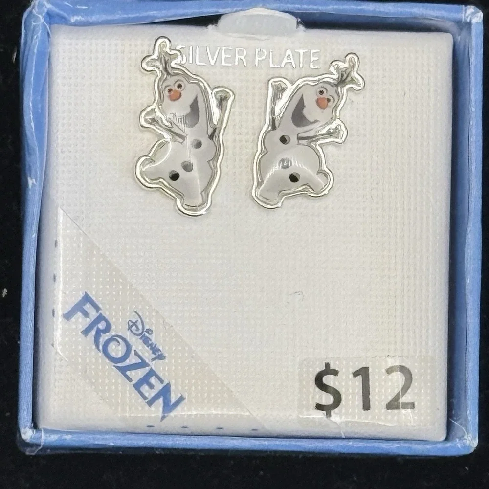 Disney Frozen Olaf Snowman Earrings Fine Jewelry Collection Silver Plate NEW Box